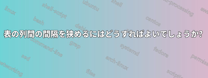 表の列間の間隔を狭めるにはどうすればよいでしょうか?