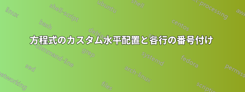 方程式のカスタム水平配置と各行の番号付け