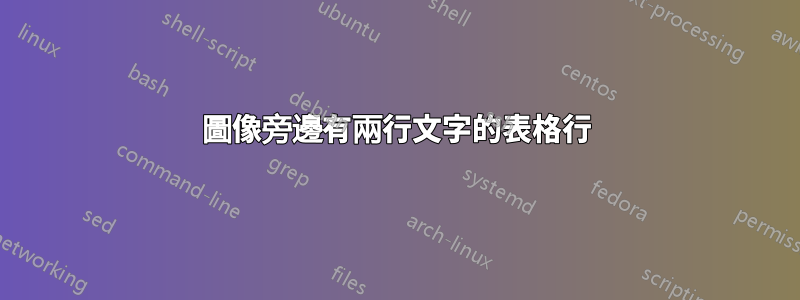 圖像旁邊有兩行文字的表格行