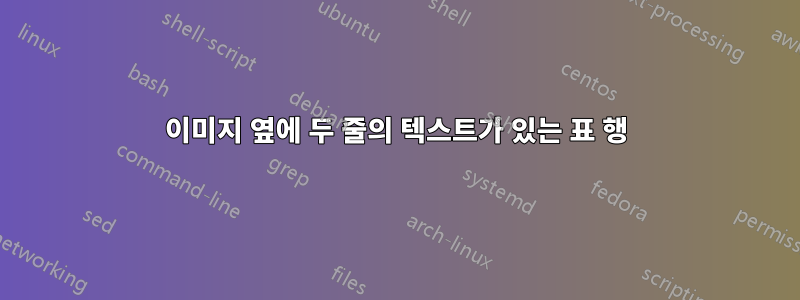 이미지 옆에 두 줄의 텍스트가 있는 표 행