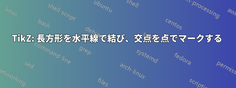 TikZ: 長方形を水平線で結び、交点を点でマークする