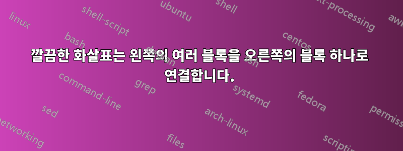 깔끔한 화살표는 왼쪽의 여러 블록을 오른쪽의 블록 하나로 연결합니다.