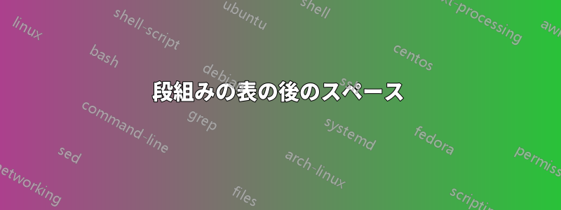 段組みの表の後のスペース