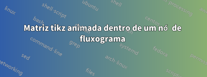 Matriz tikz animada dentro de um nó de fluxograma