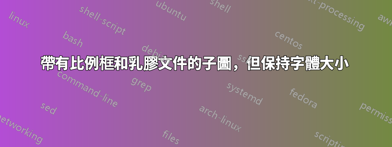 帶有比例框和乳膠文件的子圖，但保持字體大小