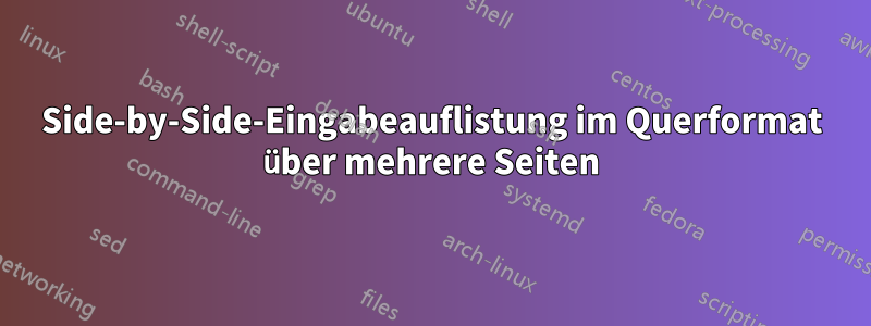 Side-by-Side-Eingabeauflistung im Querformat über mehrere Seiten