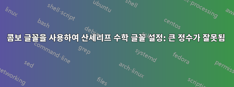 콤보 글꼴을 사용하여 산세리프 수학 글꼴 설정: 큰 정수가 잘못됨