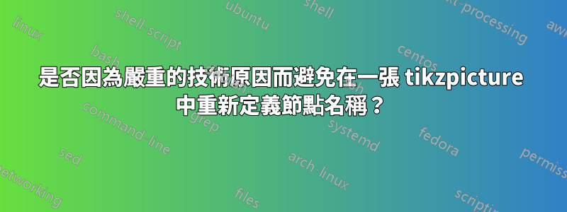 是否因為嚴重的技術原因而避免在一張 tikzpicture 中重新定義節點名稱？