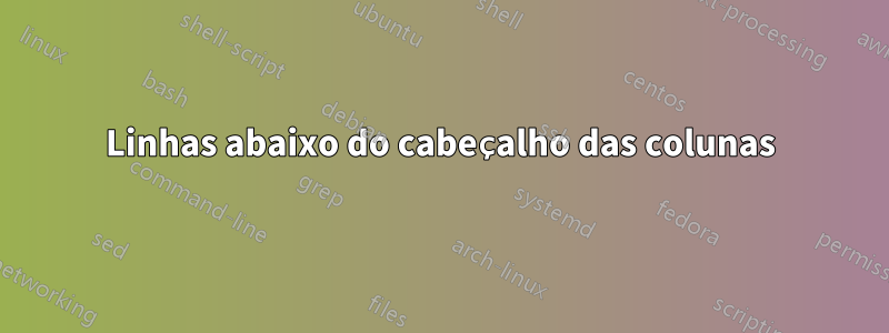 Linhas abaixo do cabeçalho das colunas