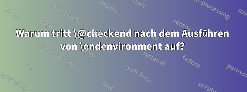 Warum tritt \@checkend nach dem Ausführen von \endenvironment auf?