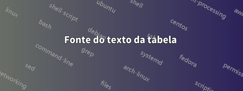 Fonte do texto da tabela