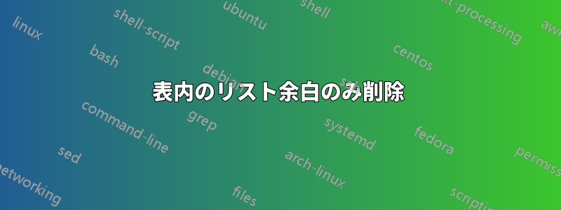 表内のリスト余白のみ削除