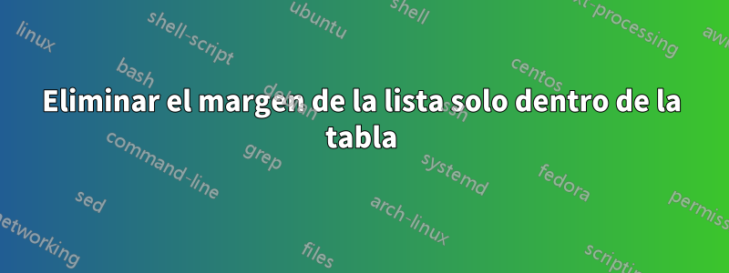 Eliminar el margen de la lista solo dentro de la tabla