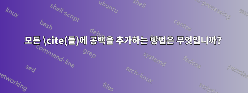 모든 \cite(들)에 공백을 추가하는 방법은 무엇입니까?