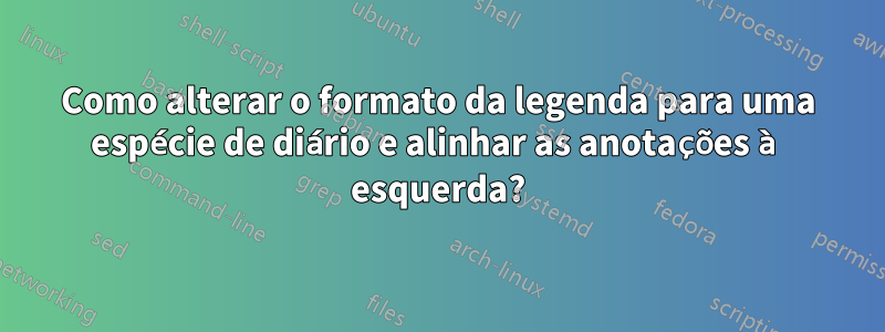 Como alterar o formato da legenda para uma espécie de diário e alinhar as anotações à esquerda?