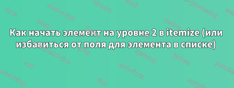 Как начать элемент на уровне 2 в itemize (или избавиться от поля для элемента в списке)