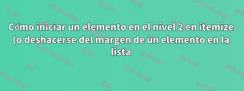 Cómo iniciar un elemento en el nivel 2 en itemize (o deshacerse del margen de un elemento en la lista)