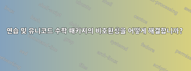 연습 및 유니코드 수학 패키지의 비호환성을 어떻게 해결합니까?