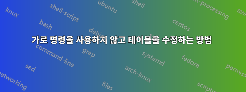 가로 명령을 사용하지 않고 테이블을 수정하는 방법