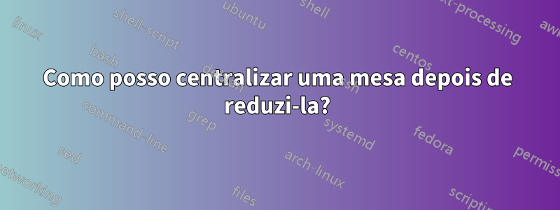 Como posso centralizar uma mesa depois de reduzi-la?