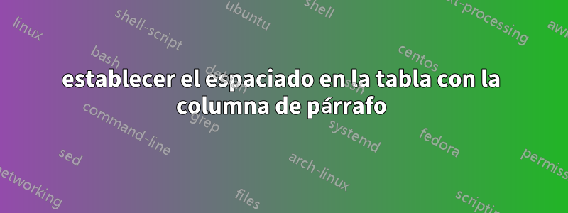 establecer el espaciado en la tabla con la columna de párrafo