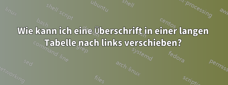 Wie kann ich eine Überschrift in einer langen Tabelle nach links verschieben?