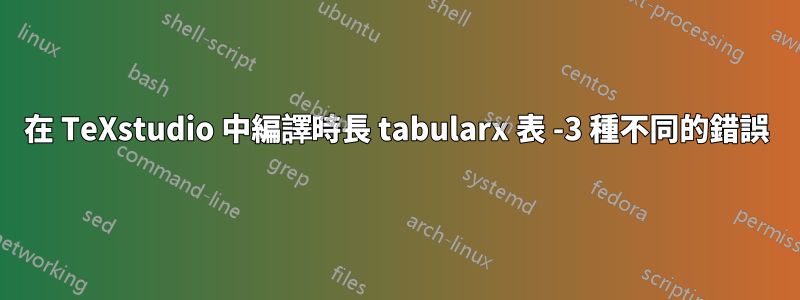 在 TeXstudio 中編譯時長 tabularx 表 -3 種不同的錯誤