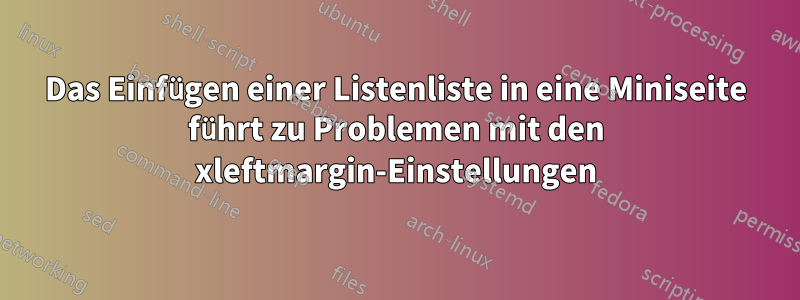 Das Einfügen einer Listenliste in eine Miniseite führt zu Problemen mit den xleftmargin-Einstellungen