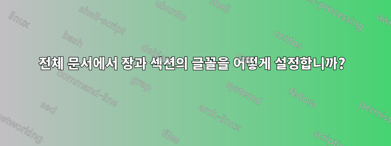 전체 문서에서 장과 섹션의 글꼴을 어떻게 설정합니까? 