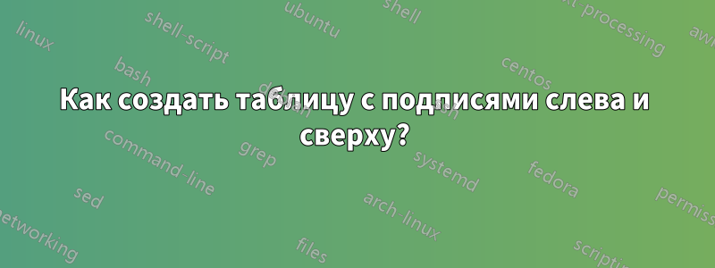 Как создать таблицу с подписями слева и сверху?