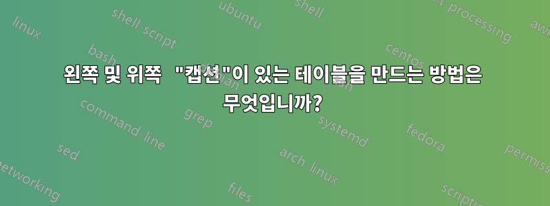 왼쪽 및 위쪽 "캡션"이 있는 테이블을 만드는 방법은 무엇입니까?