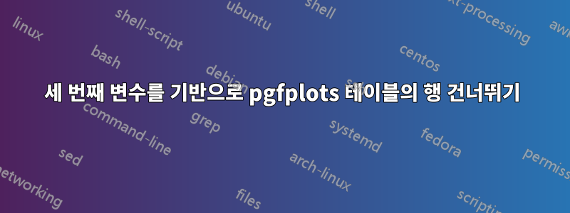 세 번째 변수를 기반으로 pgfplots 테이블의 행 건너뛰기