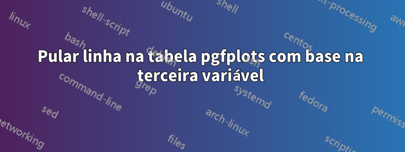 Pular linha na tabela pgfplots com base na terceira variável