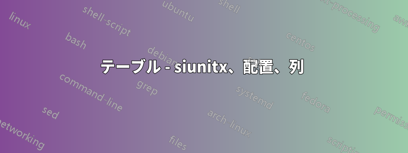 テーブル - siunitx、配置、列