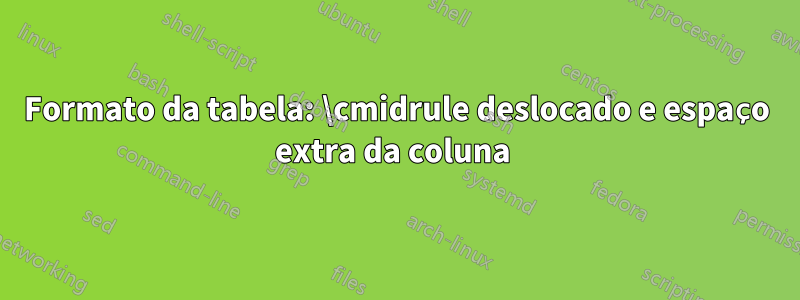 Formato da tabela: \cmidrule deslocado e espaço extra da coluna 