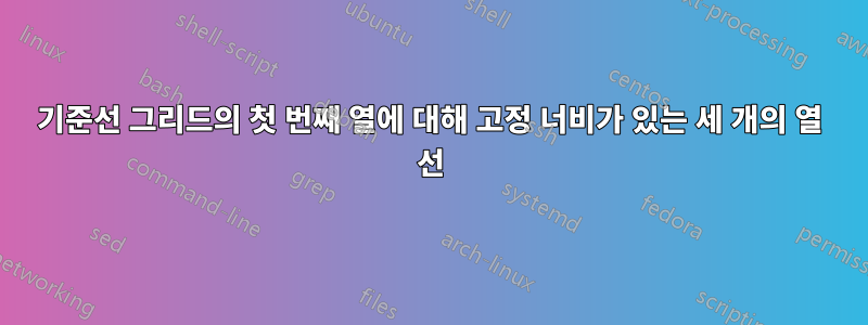 기준선 그리드의 첫 번째 열에 대해 고정 너비가 있는 세 개의 열 선