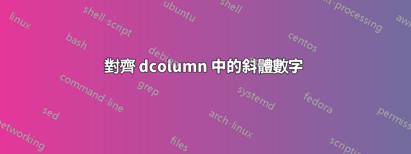 對齊 dcolumn 中的斜體數字