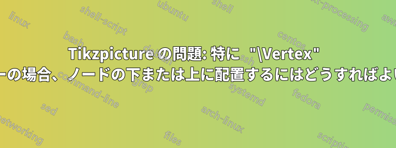 Tikzpicture の問題: 特に "\Vertex" ファミリーの場合、ノードの下または上に配置するにはどうすればよいですか?