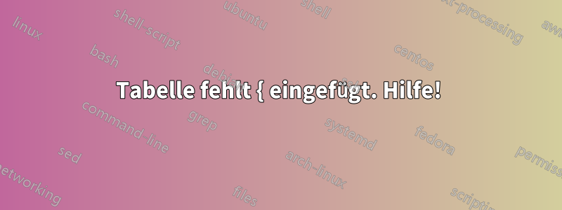 Tabelle fehlt { eingefügt. Hilfe!