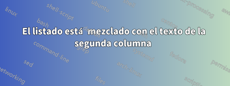 El listado está mezclado con el texto de la segunda columna 