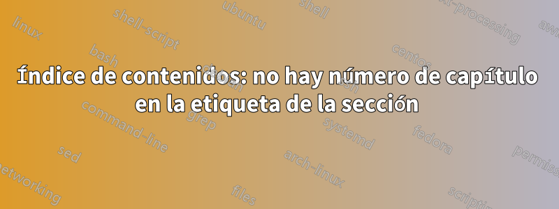 Índice de contenidos: no hay número de capítulo en la etiqueta de la sección