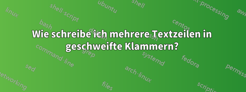 Wie schreibe ich mehrere Textzeilen in geschweifte Klammern?