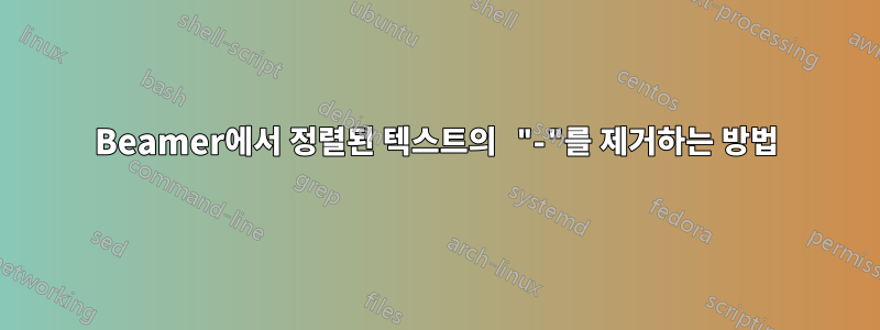 Beamer에서 정렬된 텍스트의 "-"를 제거하는 방법