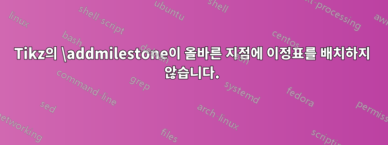 Tikz의 \addmilestone이 올바른 지점에 이정표를 배치하지 않습니다.