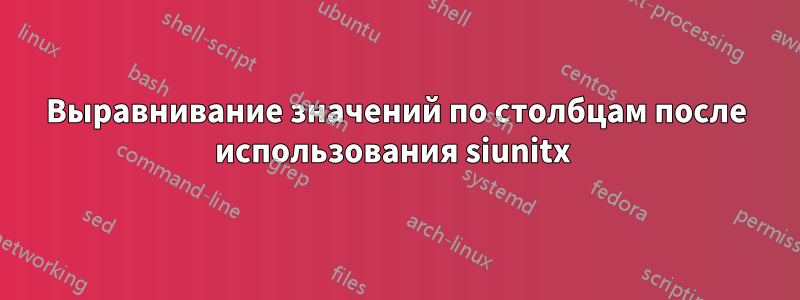 Выравнивание значений по столбцам после использования siunitx 
