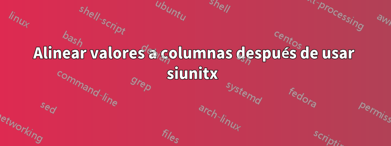 Alinear valores a columnas después de usar siunitx 