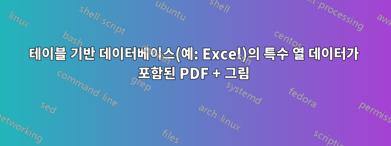 테이블 기반 데이터베이스(예: Excel)의 특수 열 데이터가 포함된 PDF + 그림
