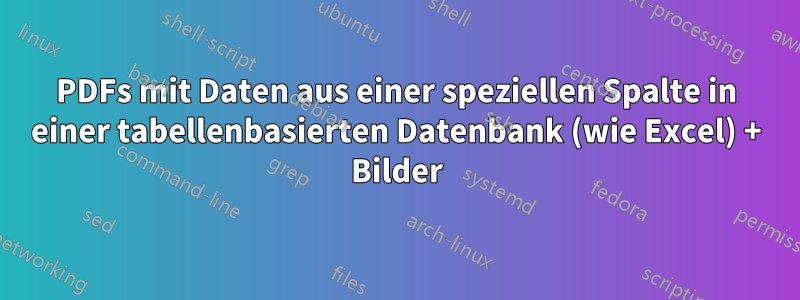 PDFs mit Daten aus einer speziellen Spalte in einer tabellenbasierten Datenbank (wie Excel) + Bilder