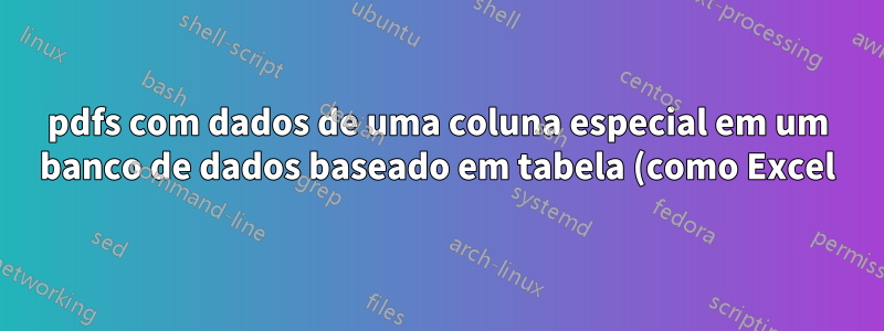 pdfs com dados de uma coluna especial em um banco de dados baseado em tabela (como Excel) + imagens