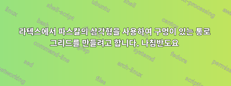 라텍스에서 파스칼의 삼각형을 사용하여 구멍이 있는 통로 그리드를 만들려고 합니다. 나침반도요